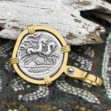 Roman Republic Silver Denarius 115 BC Roma & Victory 14K Gold Pendant | Artifact #4430