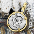 Roman Republic Silver Denarius 46 BC Victory 14K Gold Pendant