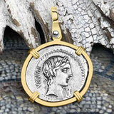 Roman Republic Silver Denarius 90 BC Apollo and Minerva 14K Gold Pendant | Artifact #4432