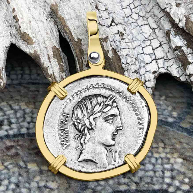 Roman Republic Silver Denarius 90 BC Apollo and Minerva 14K Gold Pendant | Artifact #4432