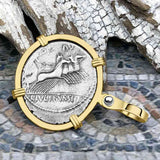 Roman Republic Silver Denarius 85 BC Apollo and Victory 14K Gold Pendant