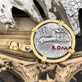 Roman Republic Silver Denarius with Roma Coin 137 BC 14K Gold Pendant