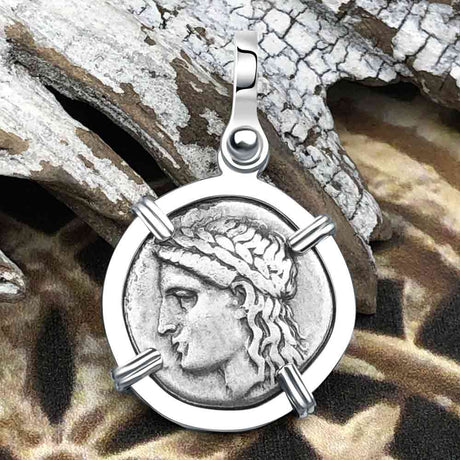 Ancient Greek Lion & Apollo Miletos Silver Drachm 350 BC Sterling Silver Pendant