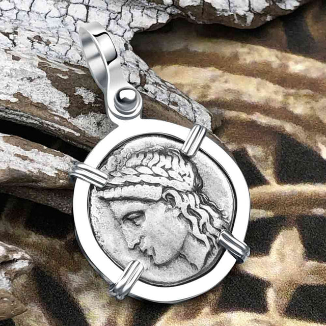 Ancient Greek Lion & Apollo Miletos Silver Drachm 350 BC Sterling Silver Pendant