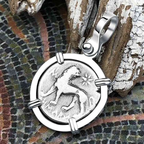 Ancient Greek Lion & Apollo Miletos Silver Drachm 350 BC Sterling Silver Pendant
