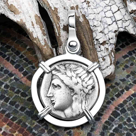 Ancient Greek Lion & Apollo Miletos Silver Drachm 350 BC Sterling Silver Pendant