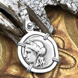 Ancient Greek Lion & Apollo Miletos Silver Drachm 350 BC Sterling Silver Pendant