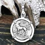 Ancient Greek Lion & Apollo Miletos Silver Drachm 350 BC Sterling Silver Pendant