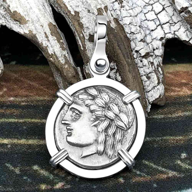 Ancient Greek Lion & Apollo Miletos Silver Drachm 350 BC Sterling Silver Pendant