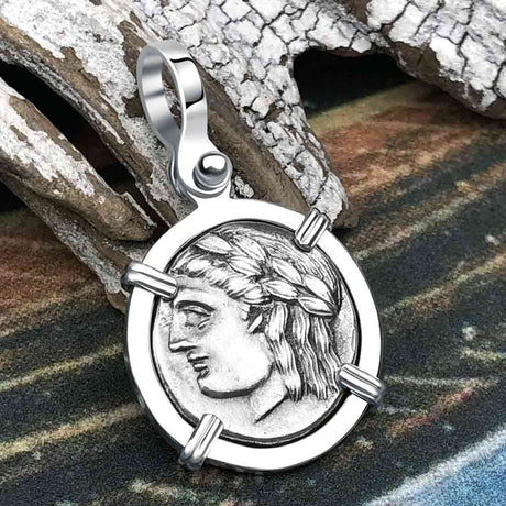 Ancient Greek Lion & Apollo Miletos Silver Drachm 350 BC Sterling Silver Pendant