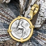 Ancient Greek Lion & Apollo Miletos Silver Drachm 350 BC 14K Gold Pendant