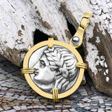 Ancient Greek Lion & Apollo Miletos Silver Drachm 350 BC 14K Gold Pendant