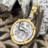 Ancient Greek Lion & Apollo Miletos Silver Drachm 350 BC 14K Gold Pendant