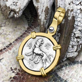 Ancient Greek Lion & Apollo Miletos Silver Drachm 350 BC 14K Gold Pendant