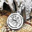 Ancient Greek Lion & Apollo Miletos Silver Drachm 350 BC 14K White Gold Pendant