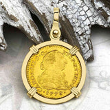 1778 Spanish Gold Portrait One Escudo - the Legendary Pirate Era Doubloon - 18K Gold Pendant