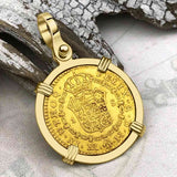 1778 Spanish Gold Portrait One Escudo - the Legendary Pirate Era Doubloon - 18K Gold Pendant
