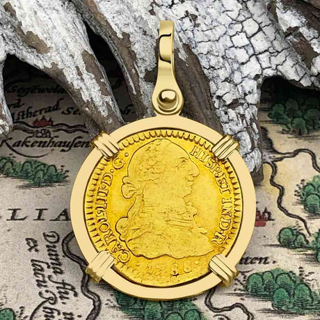 1788 Spanish Gold Portrait One Escudo - the Legendary Pirate Era Doubloon - 18K Gold Pendant