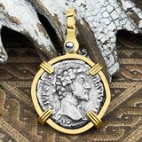 Roman Empire Silver Denarius Coin of Marcus Aurelius, the Philosopher Warrior 153 AD 14K Gold Pendant
