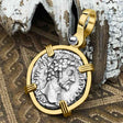 Roman Empire Silver Denarius Coin of Marcus Aurelius, the Philosopher Warrior 153 AD 14K Gold Pendant