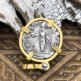 Roman Empire Silver Denarius Coin of Marcus Aurelius, the Philosopher Warrior 153 AD 14K Gold Pendant