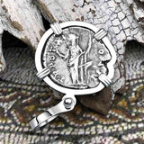 Roman Empire Silver Denarius Coin of Marcus Aurelius, the Philosopher Warrior 157 AD 14K White Gold Pendant