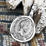 Roman Empire Silver Denarius Coin of Marcus Aurelius, the Philosopher Warrior 166 AD 14K White Gold Pendan