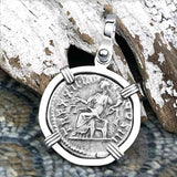 Roman Empire Silver Denarius Coin of Marcus Aurelius, the Philosopher Warrior 168 AD 14K White Gold Pendant