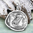Ancient Greek Athena and the Owl Silver Tetradrachm circa 450 BC 14K White Gold Pendant