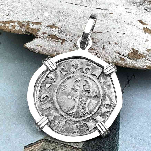 Templar Knights Era Antioch Crusader Medieval Silver Denier Helmet Head Coin of the Crusades Sterling Silver Pendant
