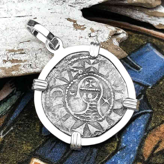 Templar Knights Era Antioch Crusader Medieval Silver Denier Helmet Head Coin of the Crusades Sterling Silver Pendant