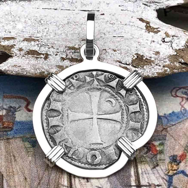 Templar Knights Era Antioch Crusader Medieval Silver Denier Helmet Head Coin of the Crusades Sterling Silver Pendant