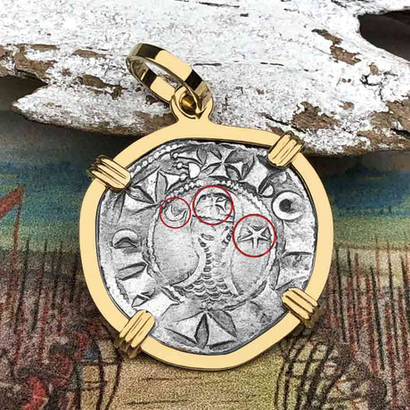 Templar Knights Era Antioch Crusader Medieval Silver Denier - Helmet Head - Coin of the Crusades 14K Gold Pendant