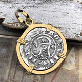 Templar Knights Era Antioch Crusader Medieval Silver Denier - Helmet Head - Coin of the Crusades 14K Gold Pendant