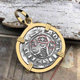 Templar Knights Era Antioch Crusader Medieval Silver Denier - Helmet Head - Coin of the Crusades 14K Gold Pendant