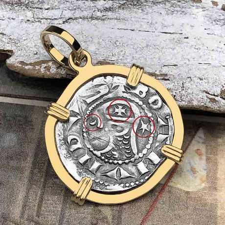 Templar Knights Era Antioch Crusader Medieval Silver Denier - Helmet Head - Coin of the Crusades 14K Gold Pendant