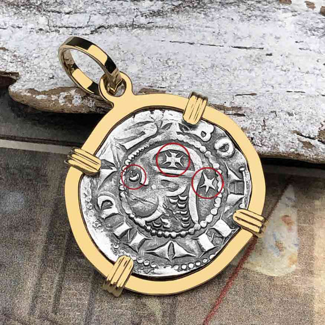 Templar Knights Era Antioch Crusader Medieval Silver Denier - Helmet Head - Coin of the Crusades 14K Gold Pendant