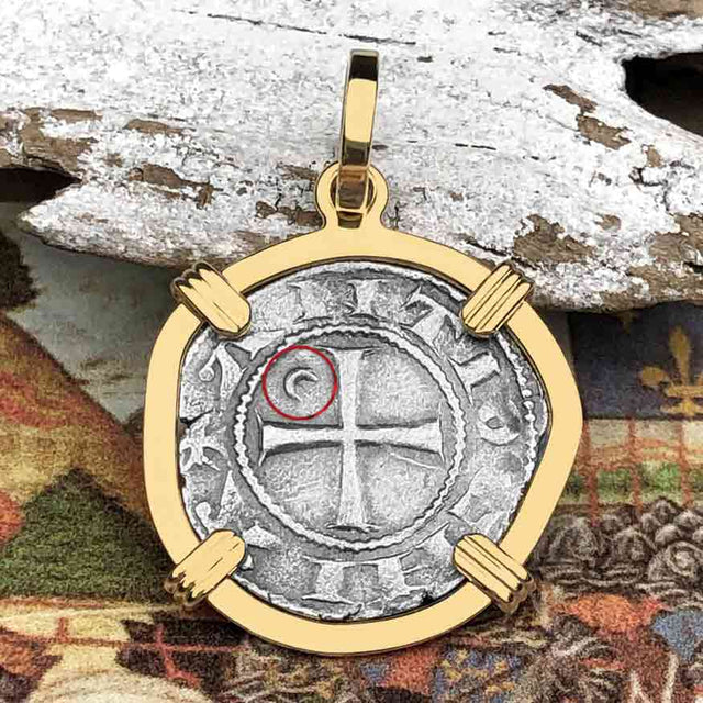 Templar Knights Era Antioch Crusader Medieval Silver Denier - Helmet Head - Coin of the Crusades 14K Gold Pendant