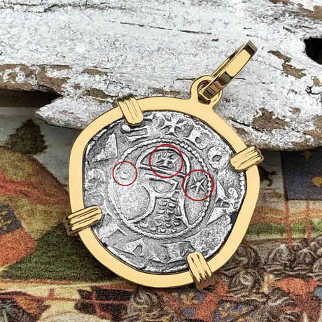 Templar Knights Era Antioch Crusader Medieval Silver Denier - Helmet Head - Coin of the Crusades 14K Gold Pendant