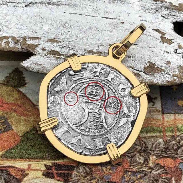 Templar Knights Era Antioch Crusader Medieval Silver Denier - Helmet Head - Coin of the Crusades 14K Gold Pendant