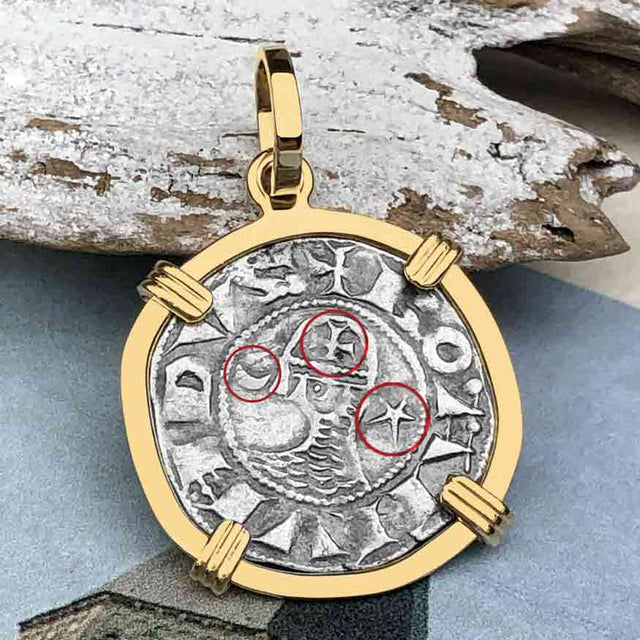 Templar Knights Era Antioch Crusader Medieval Silver Denier - Helmet Head - Coin of the Crusades 14K Gold Pendant