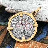 Templar Knights Era Antioch Crusader Medieval Silver Denier - Helmet Head - Coin of the Crusades 14K Gold Pendant