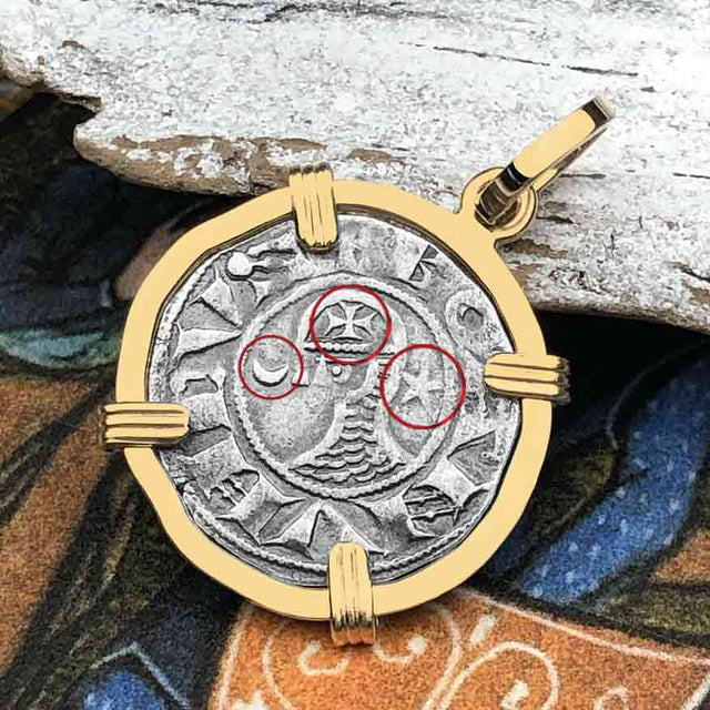 Templar Knights Era Antioch Crusader Medieval Silver Denier - Helmet Head - Coin of the Crusades 14K Gold Pendant