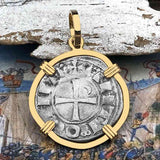 Templar Knights Era Antioch Crusader Medieval Silver Denier - Helmet Head - Coin of the Crusades 14K Gold Pendant