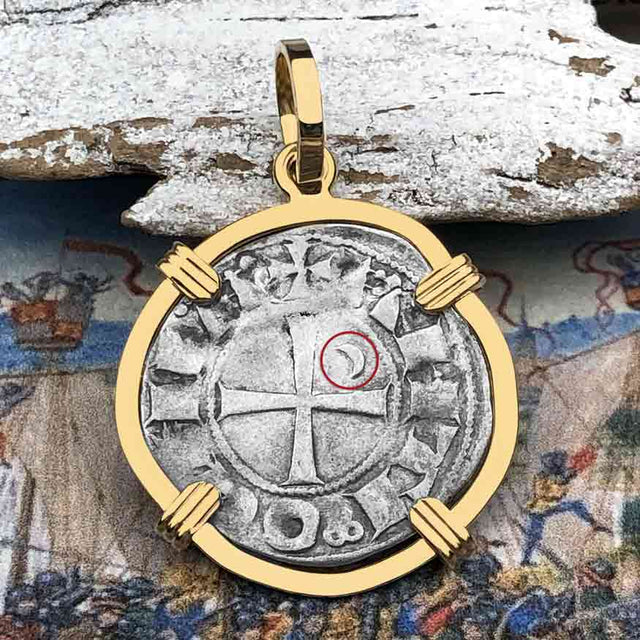 Templar Knights Era Antioch Crusader Medieval Silver Denier - Helmet Head - Coin of the Crusades 14K Gold Pendant