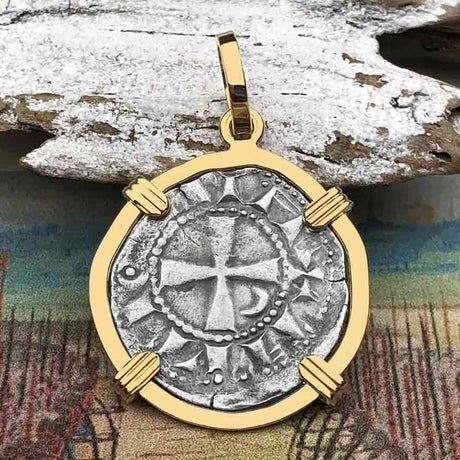 Templar Knights Era Antioch Crusader Medieval Silver Denier - Helmet Head - Coin of the Crusades 14K Gold Pendant