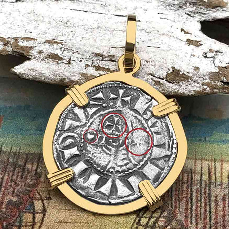 Templar Knights Era Antioch Crusader Medieval Silver Denier - Helmet Head - Coin of the Crusades 14K Gold Pendant