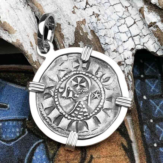 Templar Knights Era Antioch Crusader Medieval Silver Denier Helmet Head Coin of the Crusades Sterling Silver Pendant
