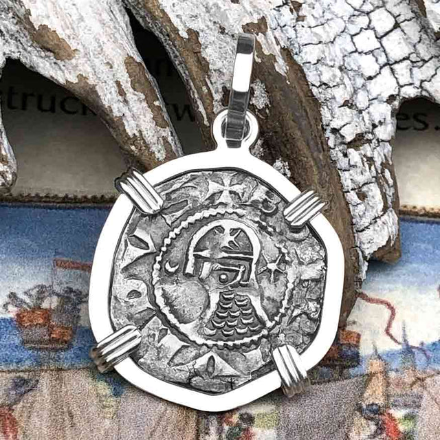 Templar Knights Era Antioch Crusader Medieval Silver Denier Helmet Head Coin of the Crusades Sterling Silver Pendant