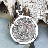 Templar Knights Era Antioch Crusader Medieval Silver Denier - Helmet Head - Coin of the Crusades 14K White Gold Pendant